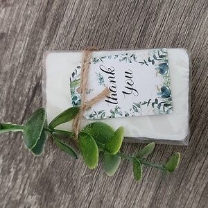 28 Favors Elegant White Organza Gift Bags With Bars Of Soap, Fake Green, Thank Y